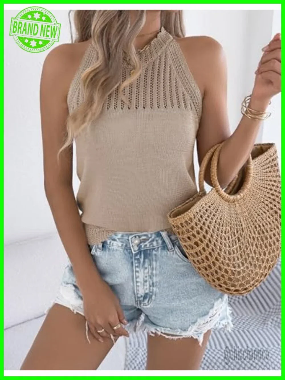 Halterneck Knit Tank Top Sleeveless Y2K Crochet Beach Cover Up Layering
